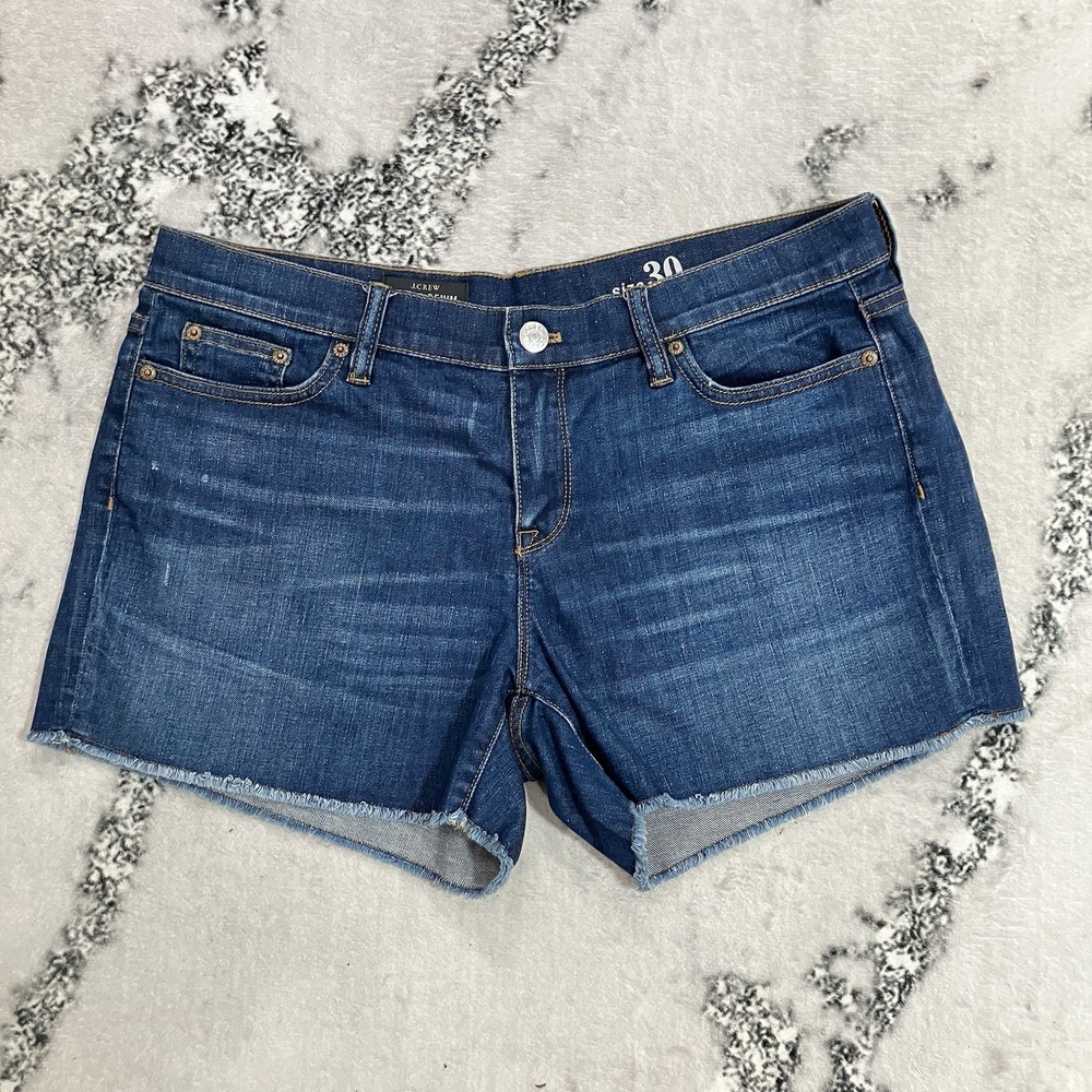 J.Crew Indigo Denim Cutoff Shorts Women's Size 30 Raw Hem Stretch Blue